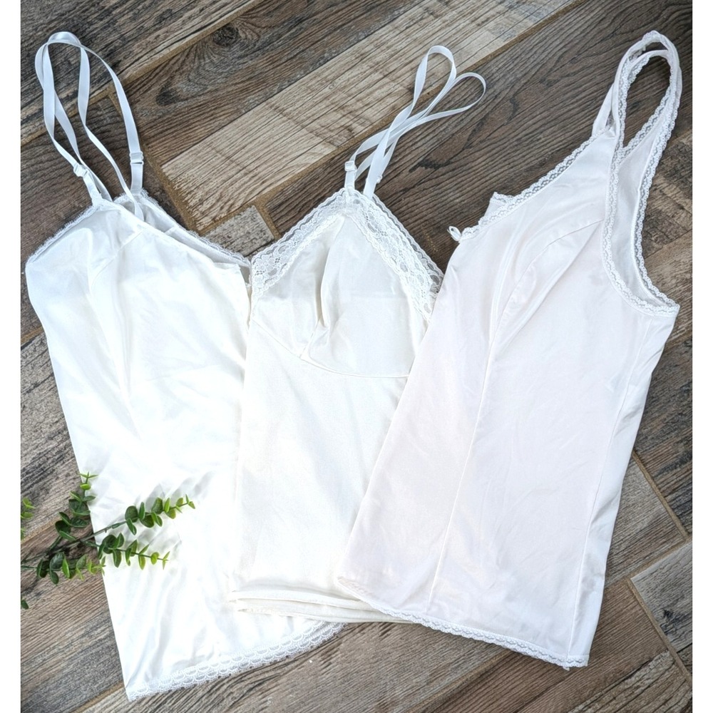 LOT 3! SIZE 36/42💋Vtg Shadowline Slip Camisole Negligee Lingerie NylonLace Cami
